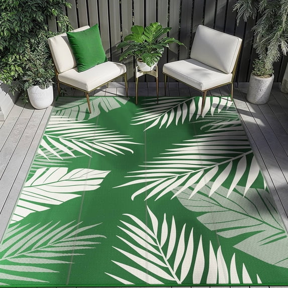 DEORAB 5'x8' Outdoor Rugs Waterproof Patio Lightweight Reversible Plastic Carpet Outside Camping Mat,DarkGreen