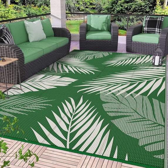 DEORAB 5'x8' Outdoor Rugs Waterproof Patio Lightweight Reversible Plastic Carpet Outside Camping Mat,DarkGreen