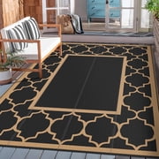 DEORAB 5'x8' Outdoor Rugs Waterproof Reversible Plastic Straw Patio Outside Carpet Camping RV Mat,Black & Brown