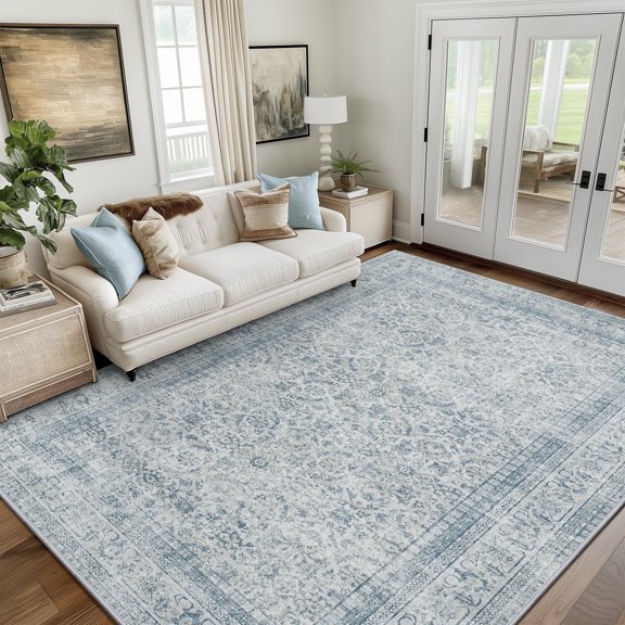 DEORAB 5X7 Ultra-thin Area Rugs for Living Room, Machine Washable Bedroom Rugs Distressed Vintage Print Large Throw Rug Dining Room Aesthetic, Non Slip Carpet with Gripper