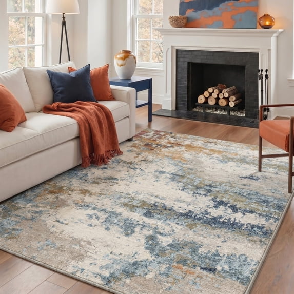 DEORAB 5x7 Area Rug Low Pile Lightweight Washable Rug Non Slip Backing Indoor Easy Care rug for Living Room, Bedroom, Beige
