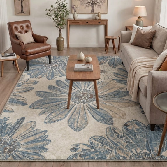 DEORAB 5x7 Area Rugs for Living Room, Low Pile Soft Machine Washable Rugs, Non Slip Rug for Bedroom, Lightweight Indoor Print Pattern for Farmhouse Decor