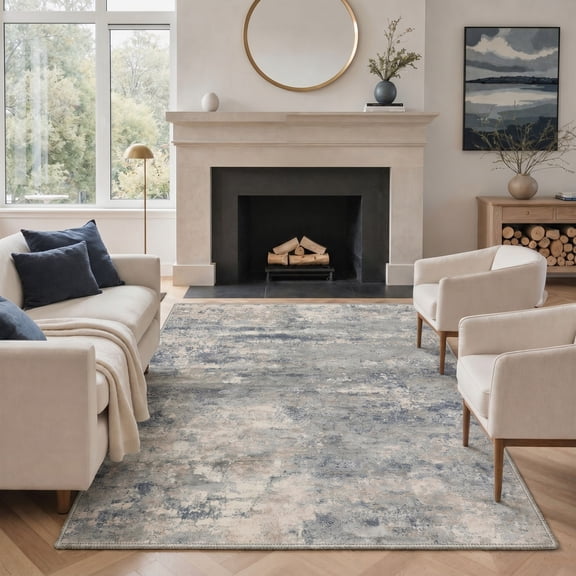 DEORAB 5x7 Area Rugs for Living Room, Low Pile Lightweight Soft Machine Washable Rugs, Non Slip Rug for Bedroom in Blue