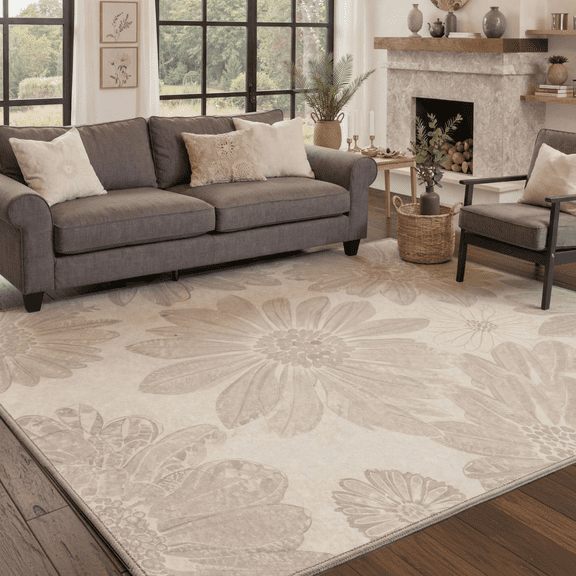 DEORAB 5x7 Area Rugs for Living Room, Low Pile Soft Machine Washable Rugs, Non Slip Rug for Bedroom, Lightweight Print Pattern