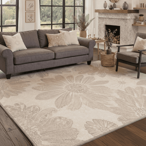 DEORAB 5x7 Area Rugs for Living Room, Low Pile Soft Machine Washable Rugs, Non Slip Rug for Bedroom, Lightweight Print Pattern
