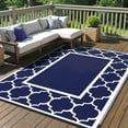 thumbnail image 1 of DEORAB Outdoor Rugs Waterproof Plastic Straw Mat 6'x9' Reversible Patio Deck Beach Blue & White, 1 of 10