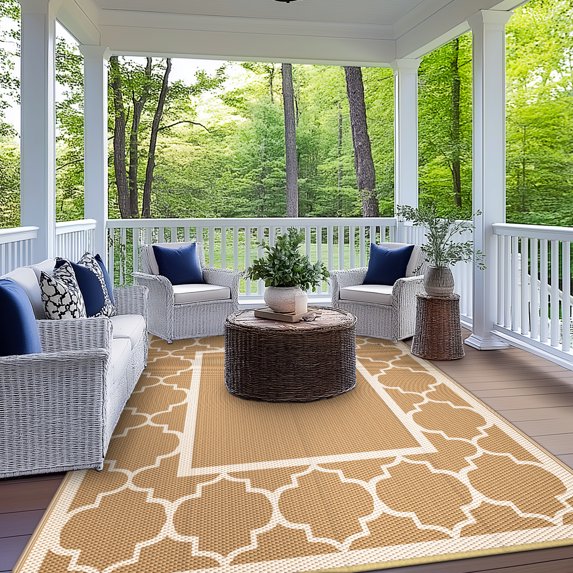 DEORAB 6'X9' Outdoor Rug Clearance Reversible Plastic Waterproof Outside Rugs, Brown & Beige