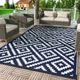 thumbnail image 1 of DEORAB Outdoor Rugs Waterproof Plastic Straw Mat 6'x9' Reversible for RV Patio Deck Beach Navy & BlueWhite, 1 of 7