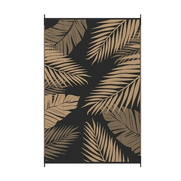 DEORAB 6'x9' Outdoor Rugs Patio Waterproof Outside Mat Reversible Plastic Camping Carpet,Black & Brown