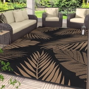 DEORAB 6'x9' Outdoor Rugs Patio Waterproof Outside Mat Reversible Plastic Camping Carpet, Black & Brown