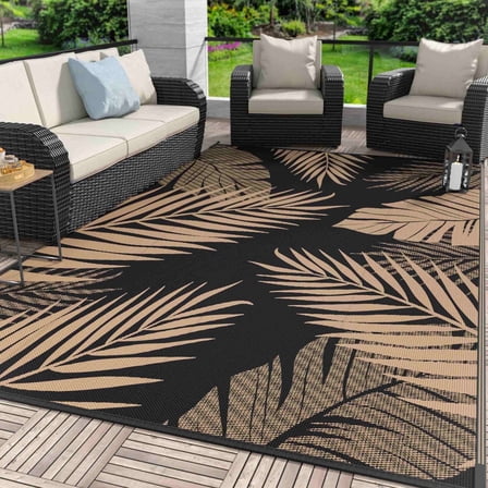 DEORAB 6'x9' Outdoor Rugs Patio Waterproof Outside Mat Reversible Plastic Camping Carpet,Black & Brown