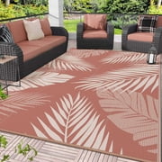 DEORAB 6'x9' Outdoor Rugs Patio Waterproof Outside Mat Reversible Plastic Camping Carpet Brickred