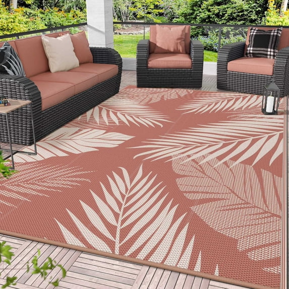 DEORAB 6'x9' Outdoor Rugs Patio Waterproof Outside Mat Reversible Plastic Camping Carpet Brickred