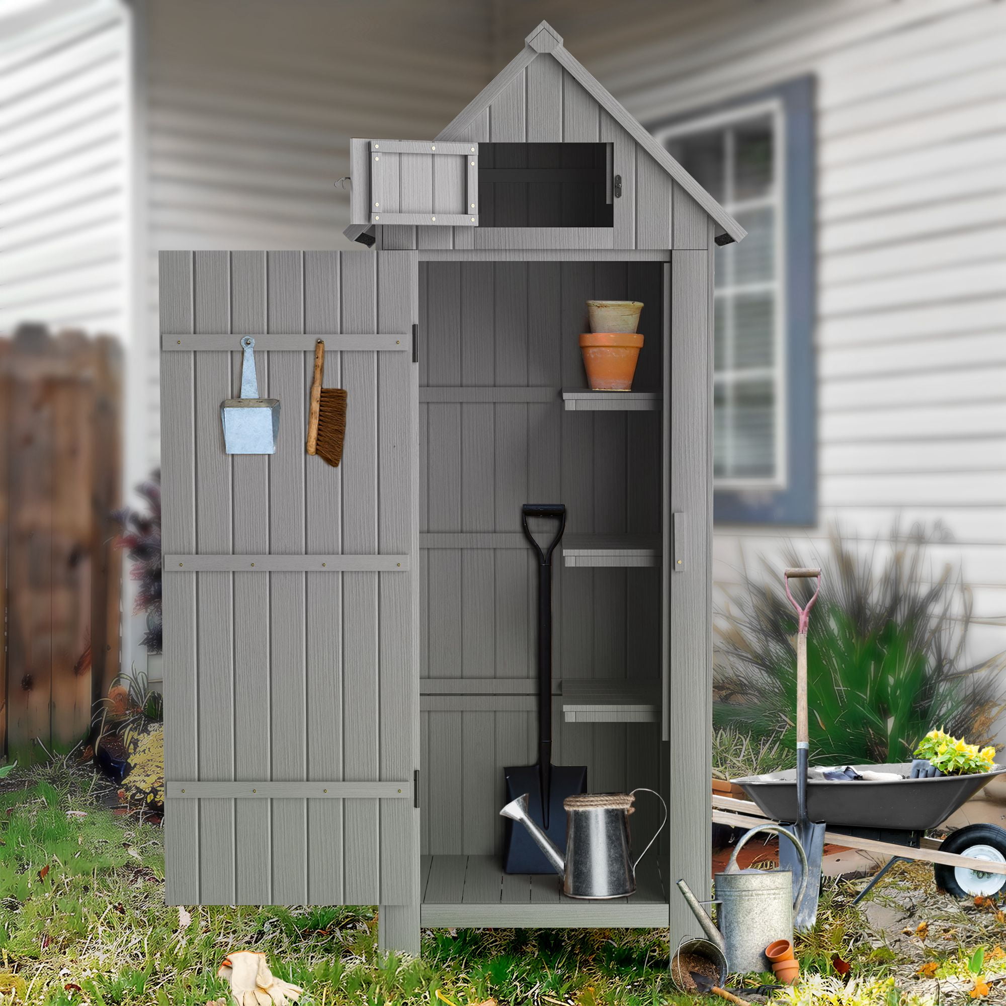 DEORAB 70”Tall Outdoor Storage Shed with Floor,Wooden Garden Tool ...
