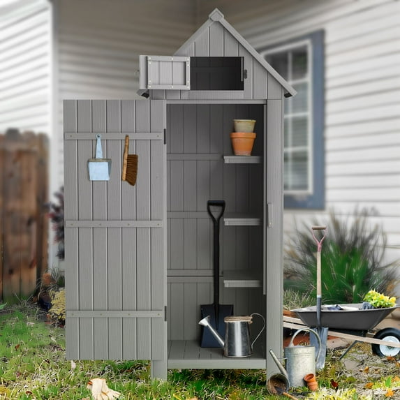 DEORAB 70”Tall Outdoor Storage Shed with Floor,Wooden Garden Tool Cabinet,Tall Water-Resistant Kit for Deck,Patio and Yard