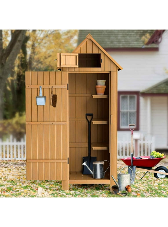 DEORAB 70''Tall Outdoor Storage Shed with Floor,Wooden Garden Tool Cabinet, Water-Resistant Outhouse Kit for Deck,Patio and Yard