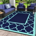 thumbnail image 1 of DEORAB Outdoor Rugs Waterproof Plastic Straw Mat 8'x10' Reversible for RV Patio Deck Beach Navy Blue & Jade Green, 1 of 6