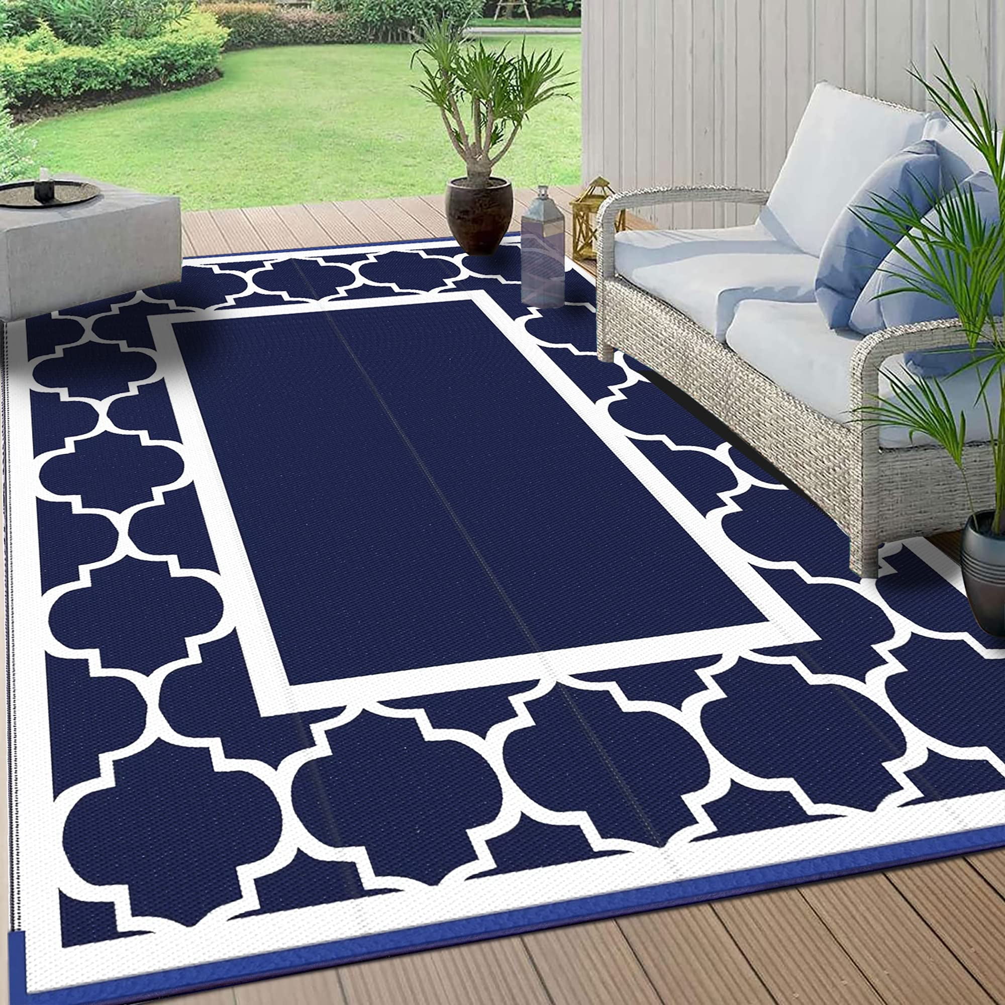 DEORAB 8'x10' Outdoor Rug for Patio Clearance,Reversible Straw Plastic