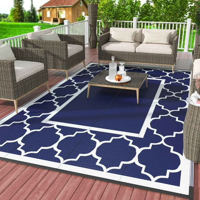DEORAB 8'x10' Outdoor Rug for Patio Clearance,Reversible Straw Plastic