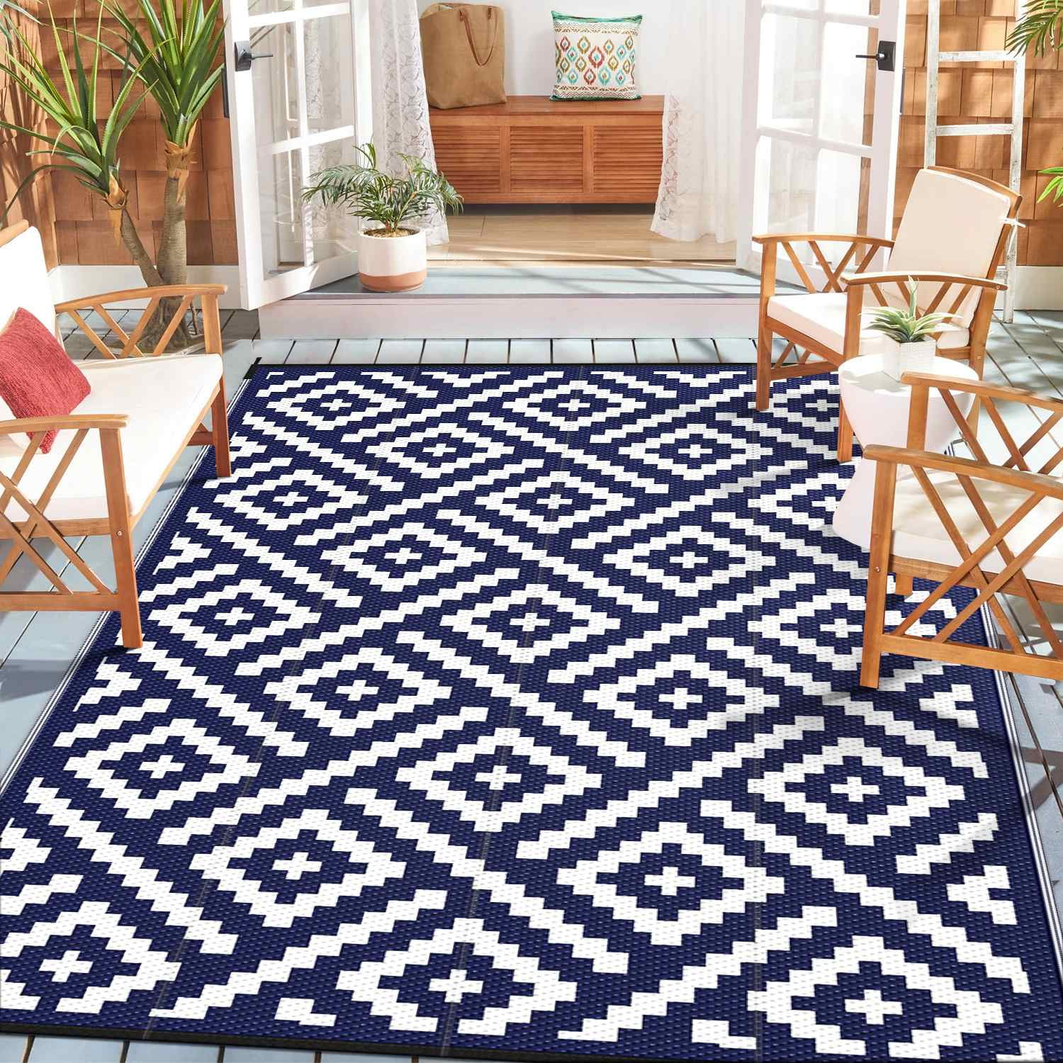 DEORAB 8'x10' Outdoor Rug for Patio Clearance Waterproof Mat,Reversible Plastic Camping