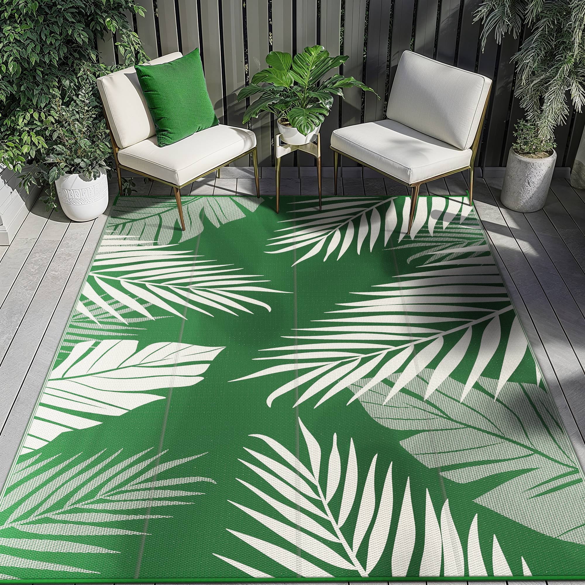DEORAB 8'x10' Outdoor Rugs Waterproof Patio Lightweight Reversible Plastic Carpet Outside Camping Mat,DarkGreen