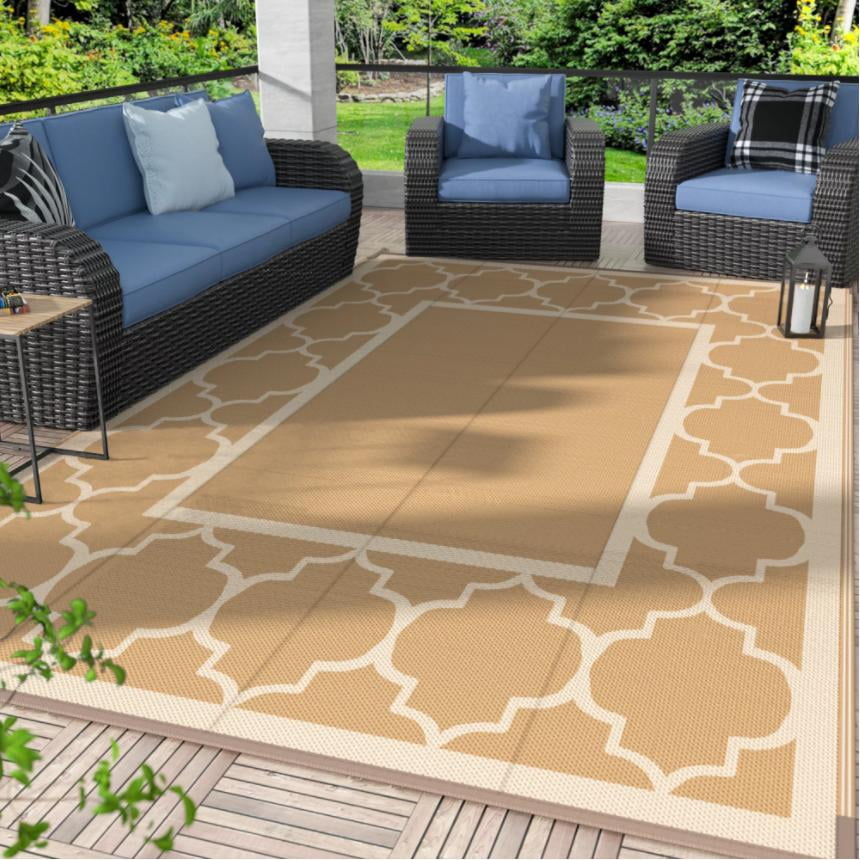 DEORAB 8'x10' Size Outdoor Rug for Patio Clearance, Reversible Plastic