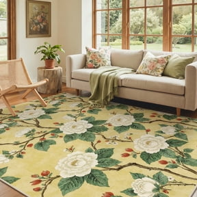 Pattern From Country Spring Swallows Area Rug 8'x10', Country Watercolor Pastoral Tree ...