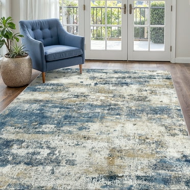 DEORAB 9'x12' Area Rugs for Living Room, Non Slip Machine Washable Vintage Indoor Rug, Low Pile Print Rug for Bedroom Dining Room Home Office