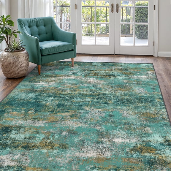 DEORAB 9'x12' Area Rugs for Living Room, Non Slip Machine Washable Vintage Indoor Rug, Low Pile Print Rug for Bedroom Dining Room Home Office