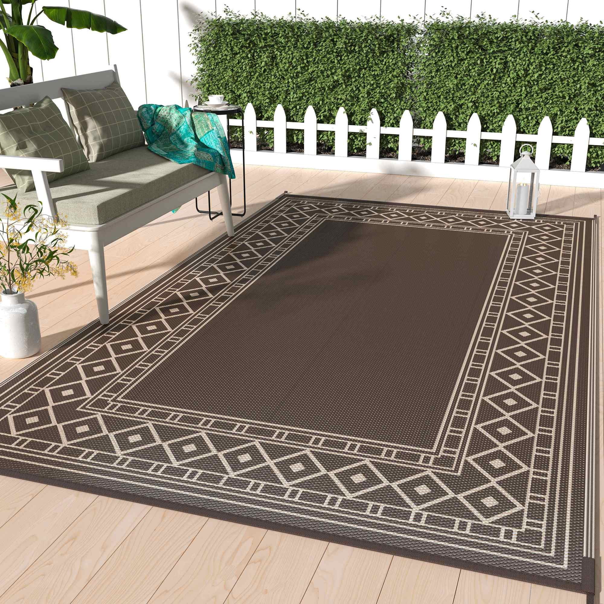 Walmart Coupons of DEORAB Large 9'x12' Outdoor Rug for Patio, Waterproof, Reversible, RV & Indoor Use, Coffee & Brown