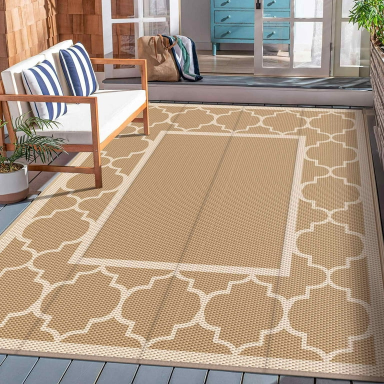 GENIMO Outdoor Rug for Patio Clearance,9'x18' Waterproof Mat,Reversible  Plastic Camping Rugs,Rv,Porch,Deck,Camper,Balcony,Backyard,Black & Gray