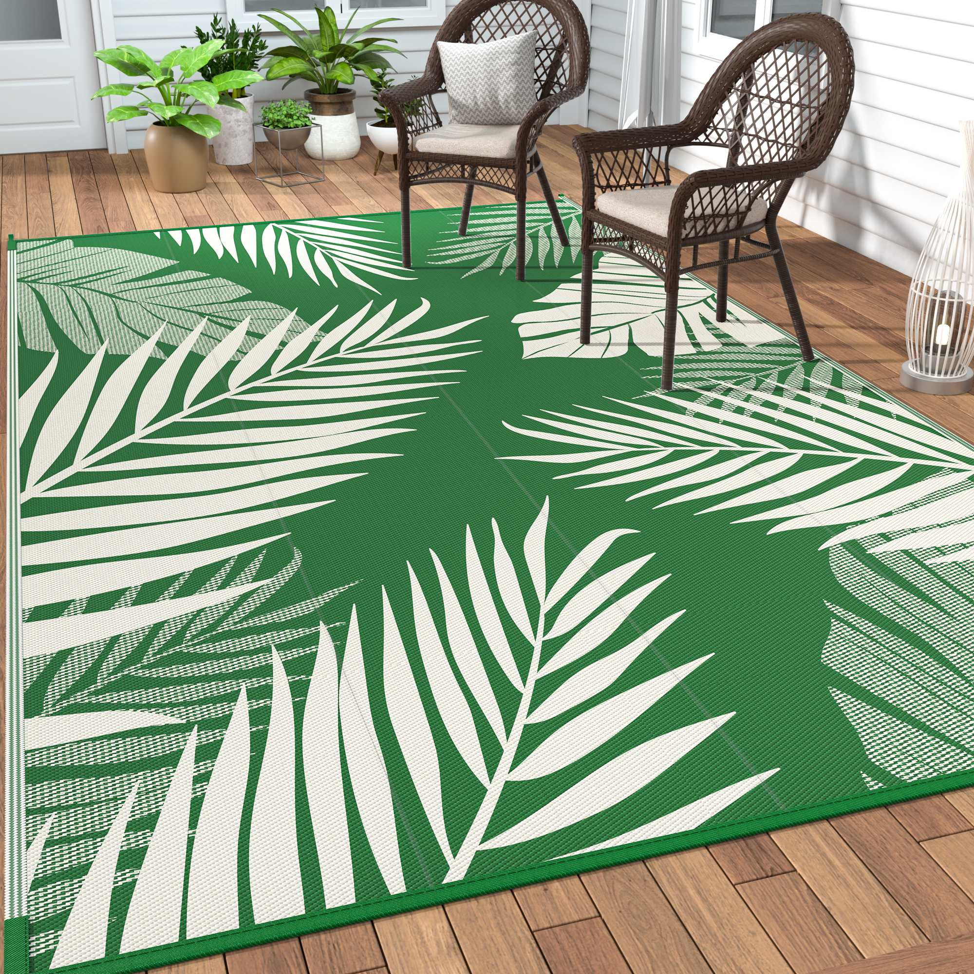 DEORAB 9x12 Outdoor Rug Waterproof, Reversible Mats, Plastic Outside Carpet, Rv Mat for Patio