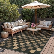 DEORAB Outdoor Rugs 8'X10' Chenille Patio Rug Three-Layer Material Imitation Silicone Spot Molding Camping Outside Rv Mat, Blue Black & Brown