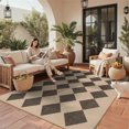 thumbnail image 1 of DEORAB Jute Outdoor Rug 8x10 Checkered Jute Rug Polyester Machine Jacquard Weave Easy-Cleaning Non Slip Geometric Carpet Patio Backyard Porch Deck Balcony Smooth Diamond, 1 of 7