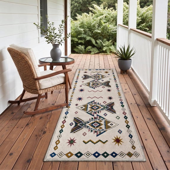 DEORAB Outdoor Rug 2.5'X8' Chenille Patio Carpet Washable Non Slip Three-Layer Material Animal Print Rug Camping Outside RV Mat,Beige