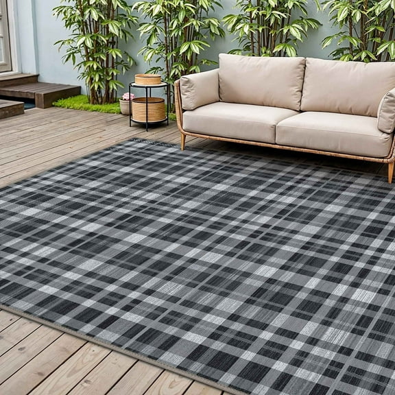 DEORAB Outdoor Rugs 4'X6' Chenille Patio Rug Three-Layer Material Imitation Silicone Spot Molding Camping Outside Rv Mat,Black