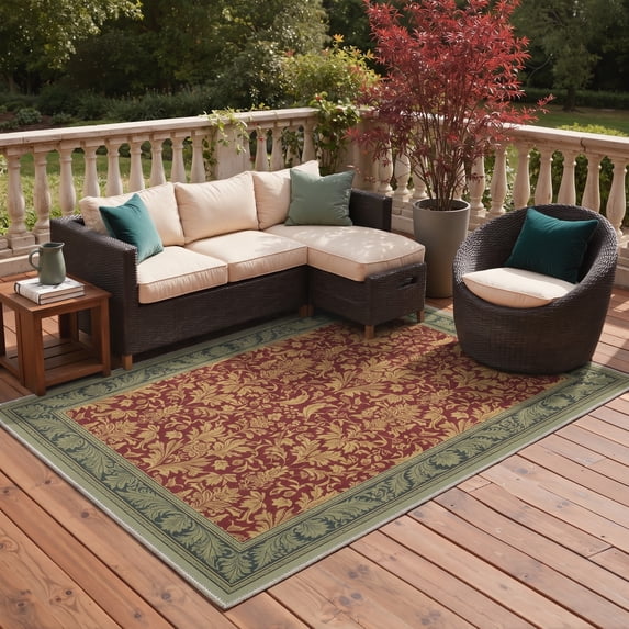 DEORAB Outdoor Rug 5'X8' Three-Layer Material chenille fabric outdoor decor mat Red & Green