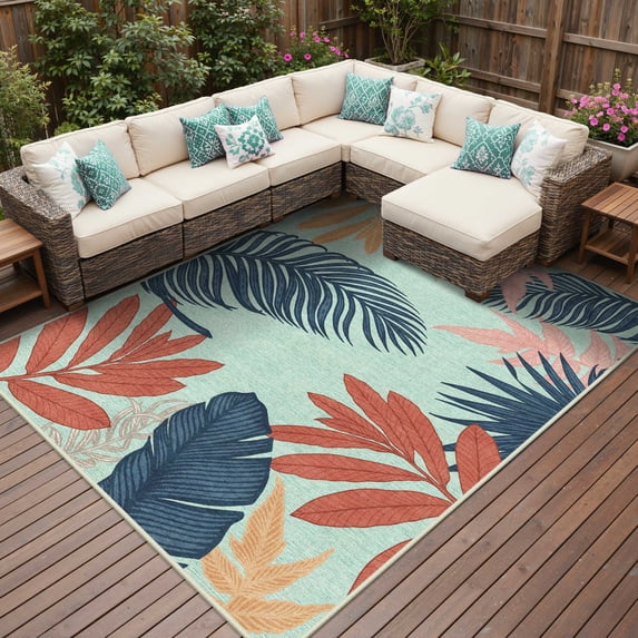 DEORAB Outdoor Rug 5'x8' Washable Patio Rug Non Shedding Easy Cleaning Colorful Outside Carpet for Balcony Backyard Deck RV