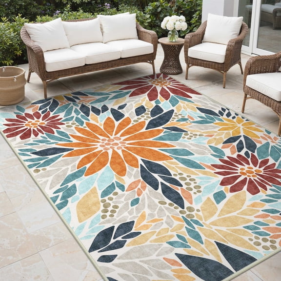 DEORAB Outdoor Rug 5'x8' Washable Patio Rug Non Shedding Easy Cleaning Fireworks Outside Carpet for Balcony Backyard Deck RV