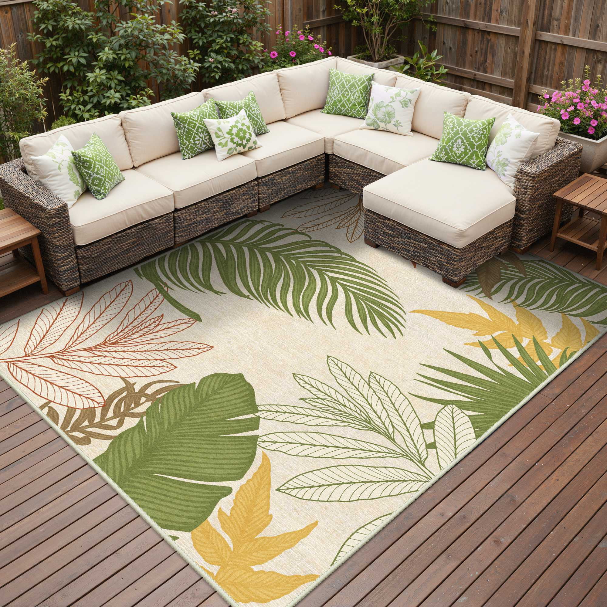 DEORAB Outdoor Rug 5'x8' Washable Patio Rug Non Shedding Easy Cleaning ...