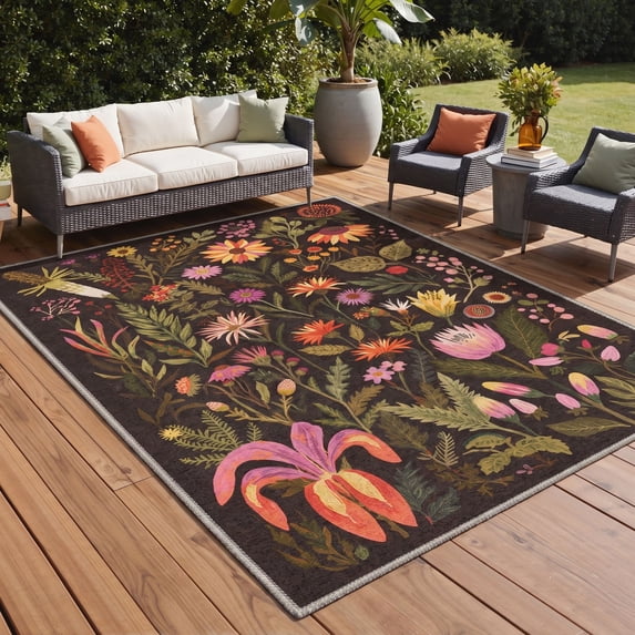 DEORAB Outdoor Rug 8'X10' Chenille Patio Carpet Three-Layer Material ...