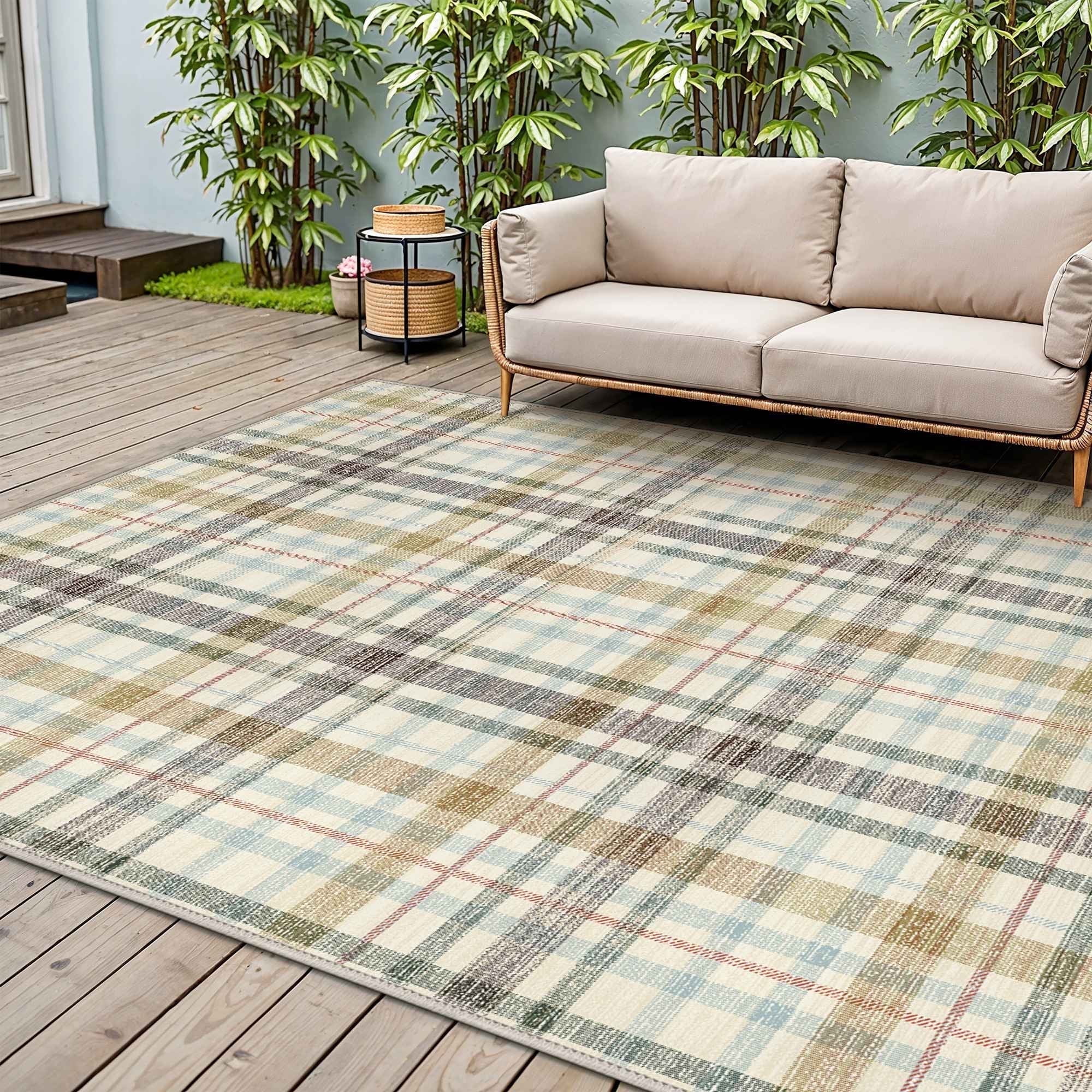 DEORAB Outdoor Rugs 9'X12' Chenille Patio Rug Three-Layer Material ...