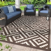 DEORAB Outdoor Rugs Waterproof Plastic Straw Mat 5'x8' Reversible for RV Patio Deck Beach Coffee & Beige