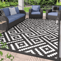 GENIMO Outdoor Rug for Patio Clearance,6'x9' Waterproof Mat,Reversible Plastic Camping Rugs,Rv,Deck,Porch,Camper,Balcony,Backyard,Black & White