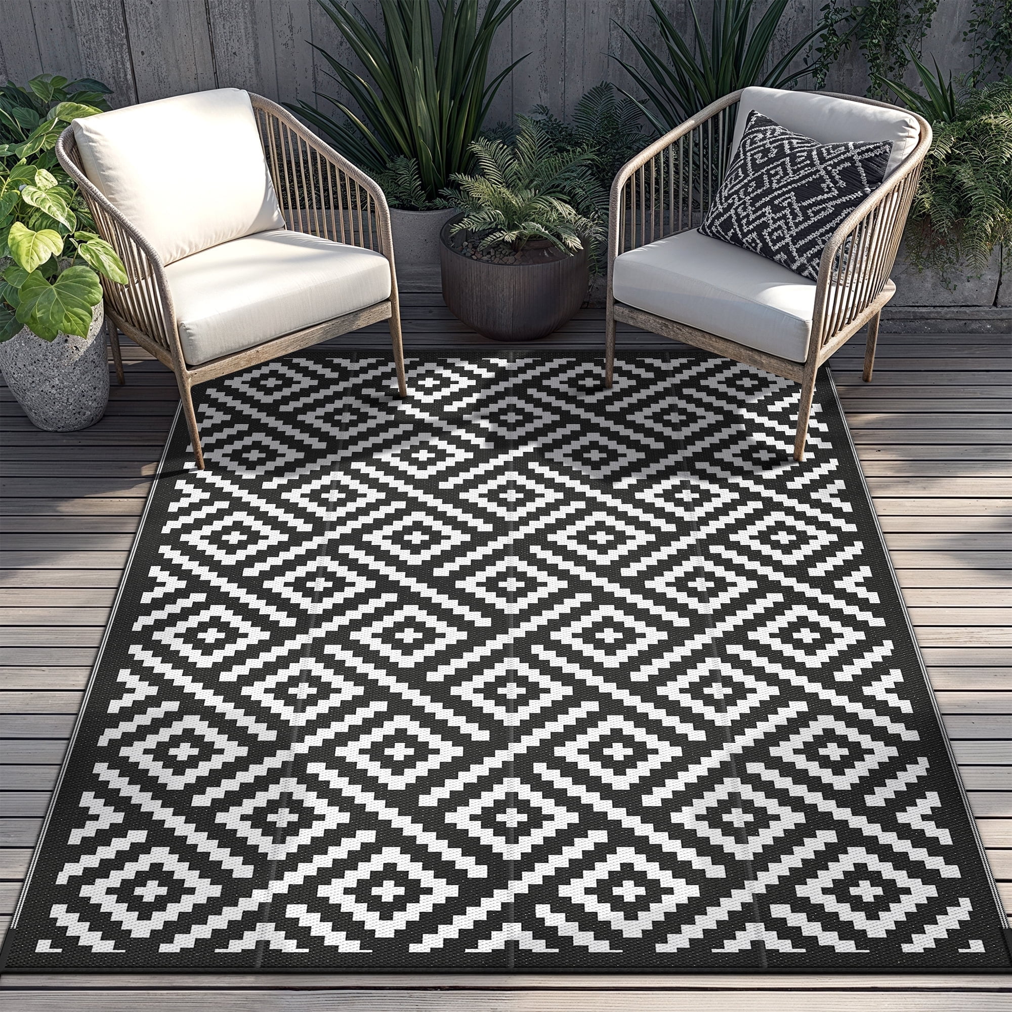 DEORAB Outdoor Rugs Waterproof Plastic Straw Mat 6'x9' Reversible for ...