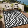 thumbnail image 1 of DEORAB Outdoor Rugs Waterproof Plastic Straw Mat 6'x9' Reversible for RV Patio Deck Beach Black & White, 1 of 9