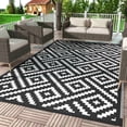 thumbnail image 1 of DEORAB Outdoor Rugs Waterproof Plastic Straw Mat 6'x9' Reversible for RV Patio Deck Beach Black & White, 1 of 8
