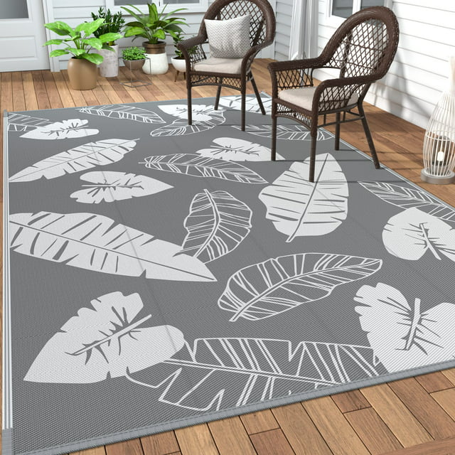 DEORAB Outdoor Rug for Big on Sale Clearance, 5'x8' Reversible Plastic Rugs, White & Grey
