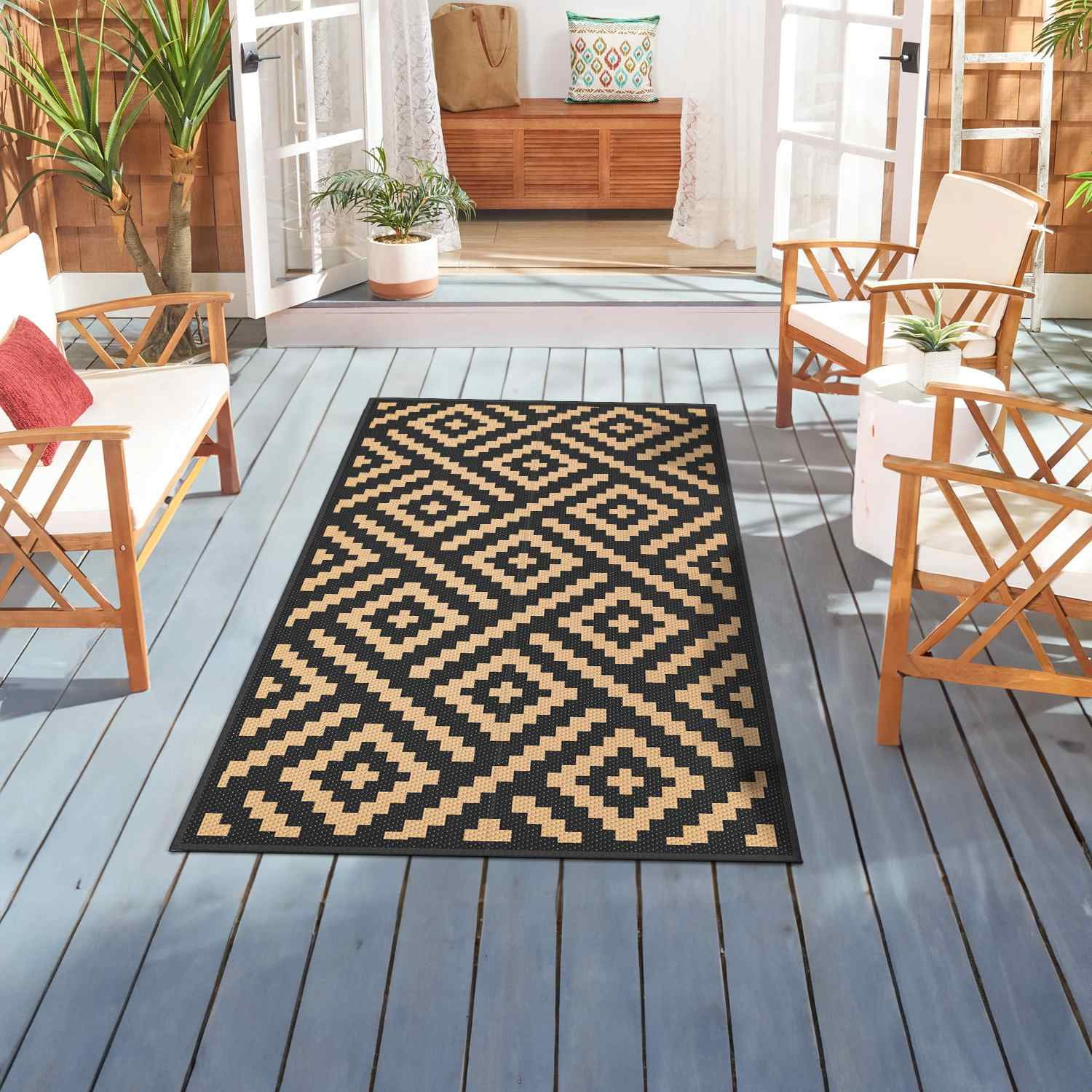 DEORAB 3'x5' Waterproof Outdoor Rug, Reversible RV Straw Carpet