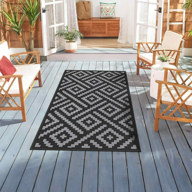 DEORAB Foldable Outdoor Rug for Patio, 3'x5' Waterproof Straw RV Carpet